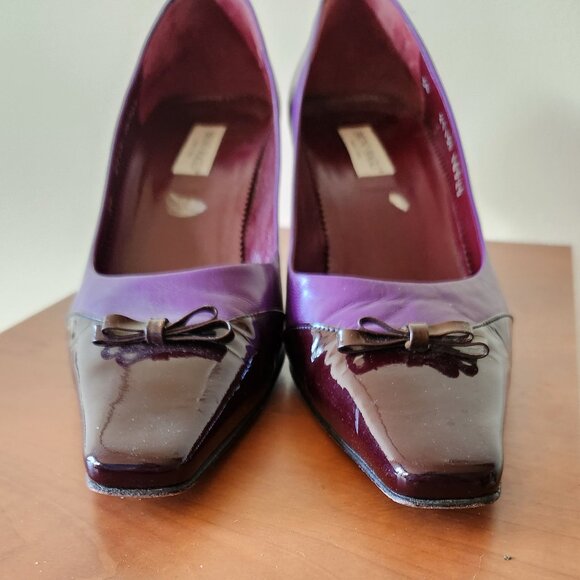 Bruno Magli Italy Leather Purple Shoes Heels Bow Size 7.5 or 7 1/2 Medium Heel - Picture 7 of 15